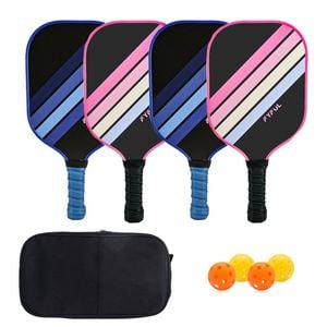 Catzon Pickleball Paddles Set Of 4 Fiberglass Surface Pp Honeycomb Core Pickleball Racket With 4 Balls 1 Bag-blackblue/pink