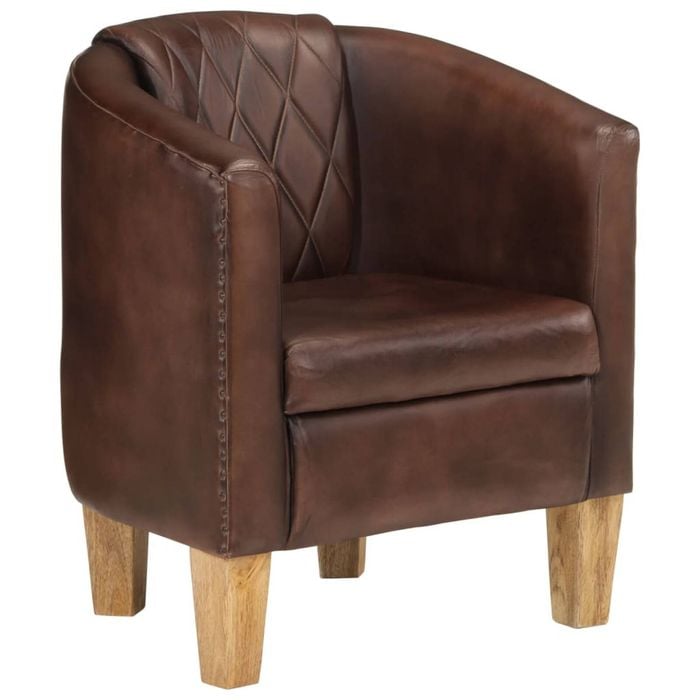vidaXL Tub Chair Lounge Chair Armchair Single Sofa Dark Brown Real Leather