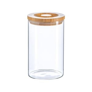 Argon Tableware Glass Jar With Wooden Lid Storage Container - Round Scandinavian Style Airtight Canister - 1 Litre