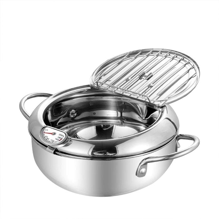 Toque 24CM Japanese Deep Frying Pan Pot Silver