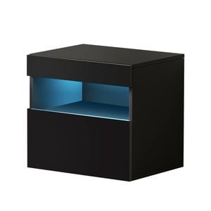 Artiss Bedside Table Drawers RGB LED High Gloss Black