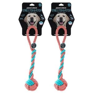 2PK Paws & Claws 42cm Stretch & Fetch TPR/Braided Rope Knot Ball Tugger