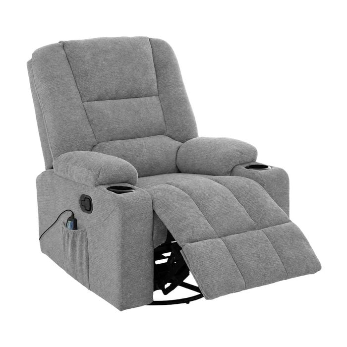 Oikiture Recliner Chair 360 Swivel Rocking Heated Electric Massage Chair Grey