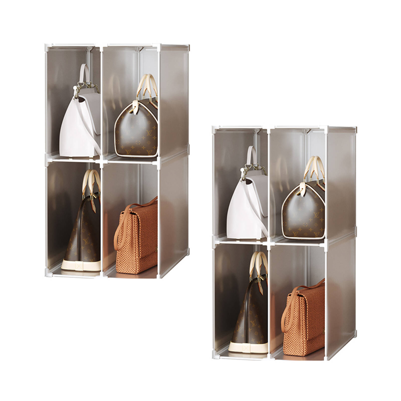 SOGA 2 Tier Multifunctional PP Plastic Bag Box Portable Cubby DIY Storage Shelves Stackable Handbag Purse Organiser thumbnail 3