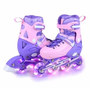 Costway 4-size Kid Roller Skates Inline Skating Shoes Lightup 5-7 Purple