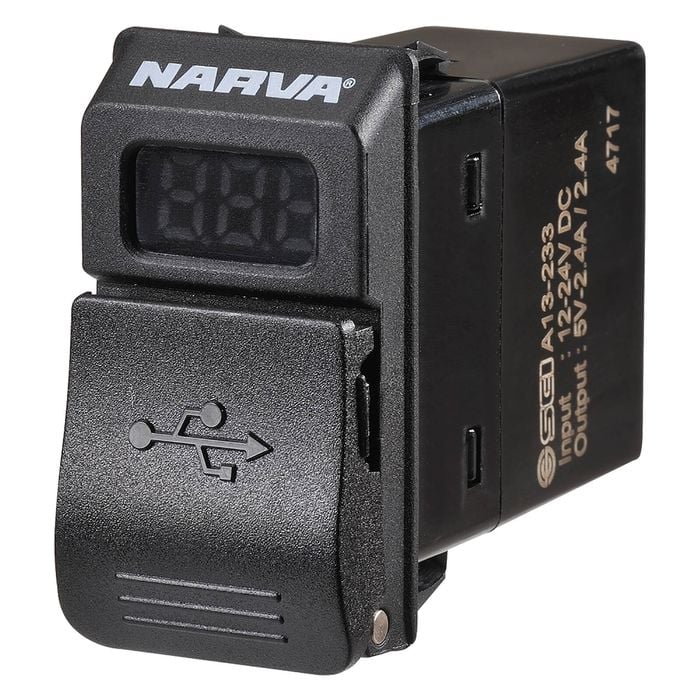 NARVA 12/24V Dual USB Charger With LED Volt/Amp Meter
