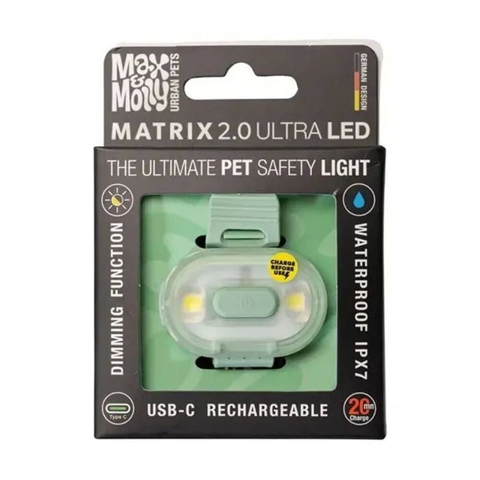 Max & Molly Matrix 2.0 Ultra LED USB-C Rechargeable Pet Safety Light Jade