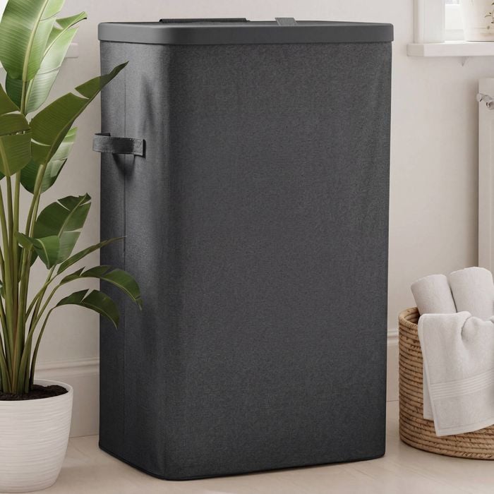 Sherwood Voyager Laundry Hamper 60L Faux Linen 42x32x67cm Slate