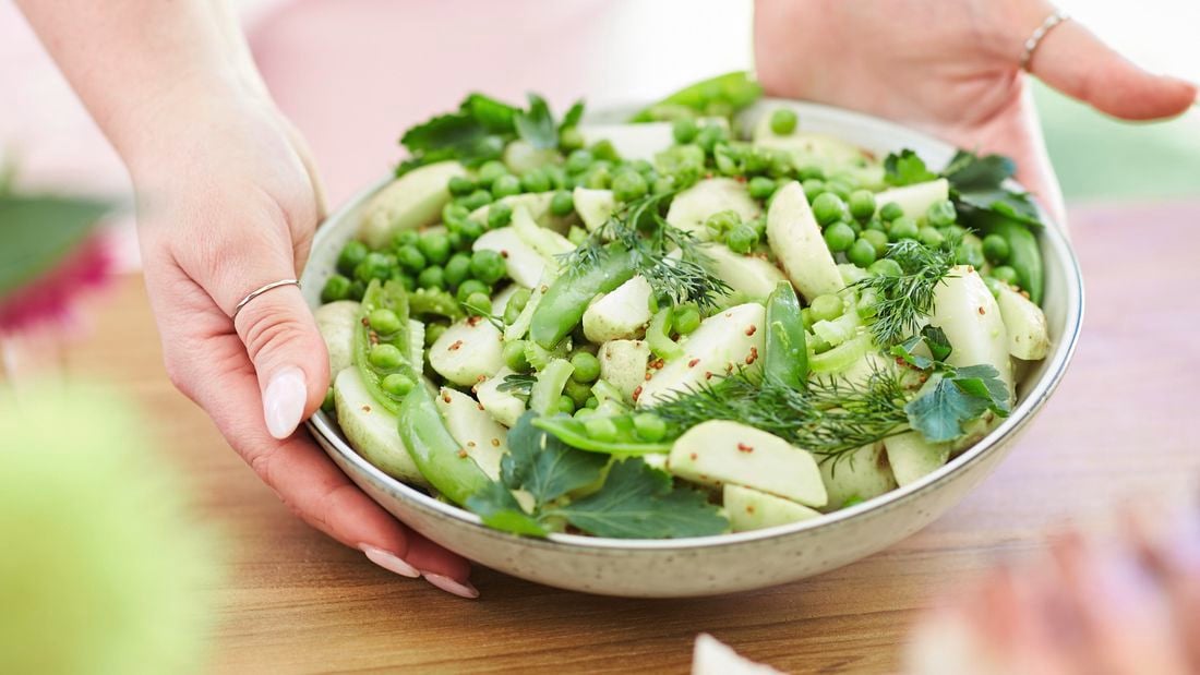 Lemon-mustard potato and pea salad.
