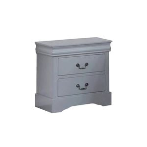 Bedside Table Grey Colour With 2 Drawers Night Stand Solid Wood Metal Handles