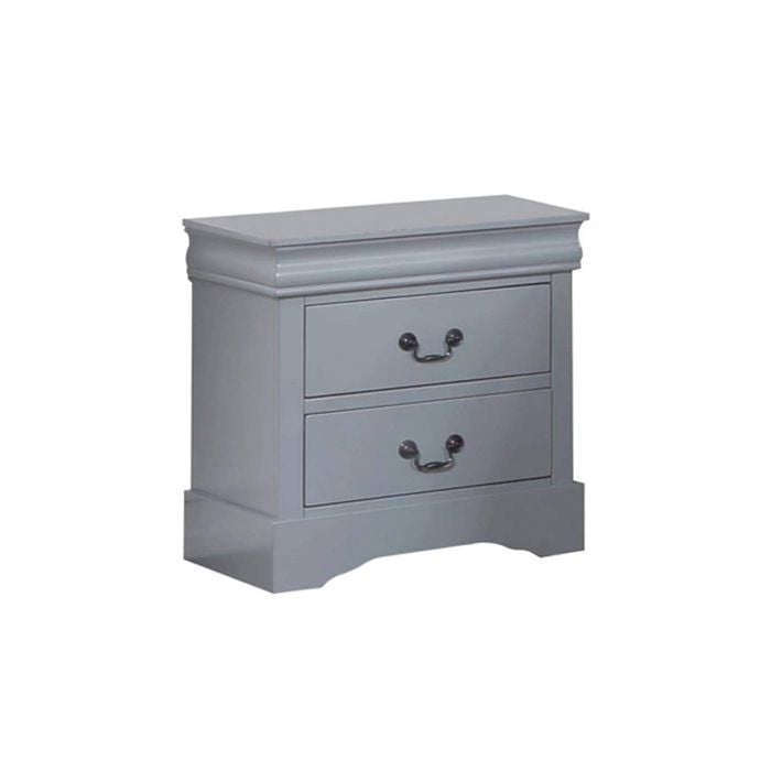 Bedside Table Grey Colour With 2 Drawers Night Stand Solid Wood Metal Handles
