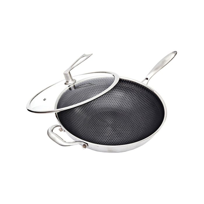 SOGA Stainless Steel Tri-Ply Fry Pan 34cm – Textured Non Stick Skillet with Glass Lid
