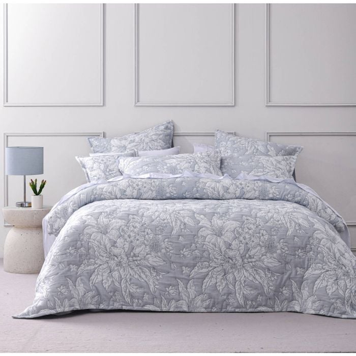 Bianca Whispering Lily Powder Blue Provincial Quilt Cover Set King