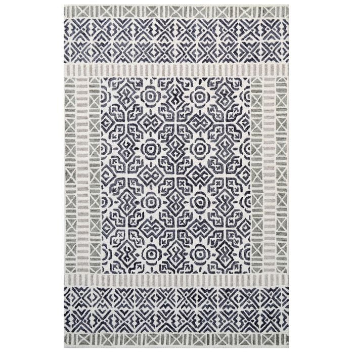 Handmade Georgia Wool Rug-6292-Ivory Charcoal-110x160cm