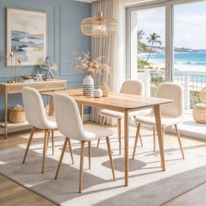 Oikiture 4x Dining Chairs Kitchen Accent Chair Lounge Sherpa White and Wooden