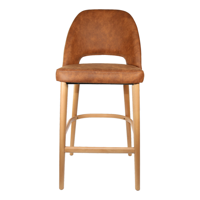 Durafurn 750mm High Tan Fabric Semifreddo Bar Stool with Natural Beech Wood Legs