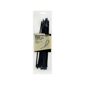 Click 250mm Black Releasable Cable Tie - 25 Pack