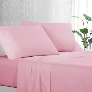 Luxton Pure Soft Plain Color 1000TC Bed Sheet Set (Pink, Double)