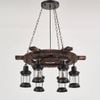 LumenSphere Davy Jones 6-Light Retro Wood Pendant - Black Finish, Natural Wood Accents, E27 Base