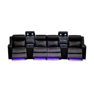 Homie 4 Seater Electric Recliner Leather Home Theatre Lounge Black