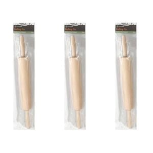 3PK Topchef Wooden Baking Rolling Pin Kitchen Utensil 42cm Natural