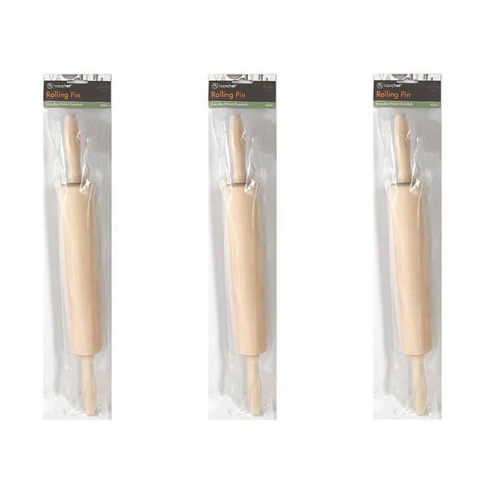 3PK Topchef Wooden Baking Rolling Pin Kitchen Utensil 42cm Natural