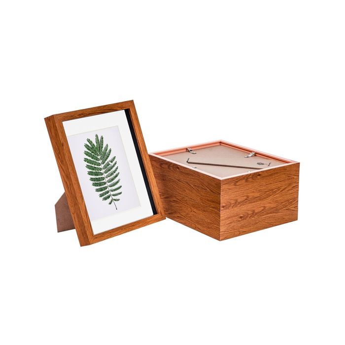 Nicola Spring Acrylic 3D Box Photo Frames with 5" x 7" Mounts - 8" x 10"  - Dark Wood - Pack of 5