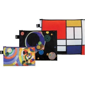 Loqi Delaunay Kandinsky Mondrian Zip Pockets Set Of 3 Multi-coloured Large 32x1x25cm Medium 27x1x20cm Small 23x1x13cm