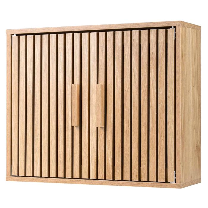 Costway Bathroom Wooden Storage Cabinet Wall Mounted Organiser-Natural