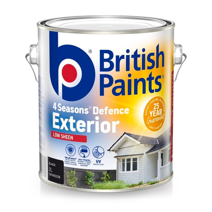 British Paints 4 Seasons Black Low Sheen Exterior Paint - 2L