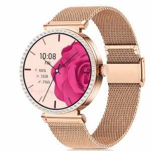 Gps Smart Watch For  Fitness Tracker Heart Rate Voice Call Diamond Design Gold Mesh