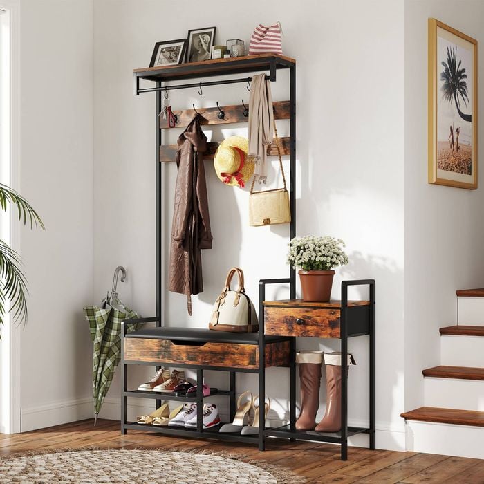 Costway 5-in-1 Coat Rack with Shoe Storage Bench Hall Tree 1.8M