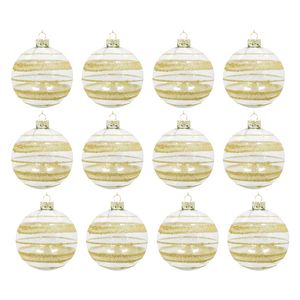12x LVD Glass Bauble Gold Stripe Seasonal Christmas Decoration Hanging Decor