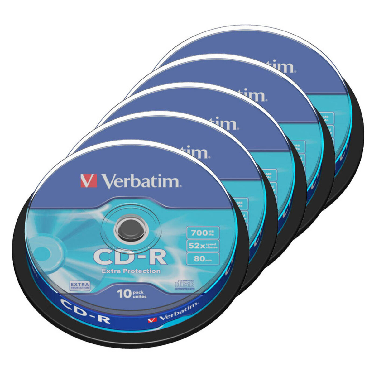 50pc Verbatim CD-R 700MB 52x Speed Blank Discs Data Storage w/ Spindle ...