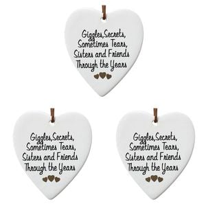 3PK LVD Ceramic Hanging 8x9cm Heart Sisters w/ Hanger Ornament Decor