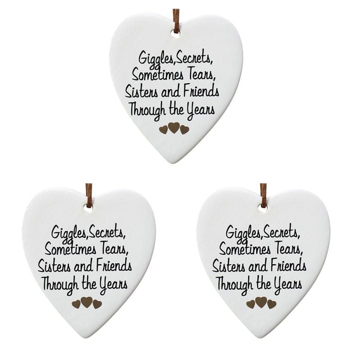 3PK LVD Ceramic Hanging 8x9cm Heart Sisters w/ Hanger Ornament Decor