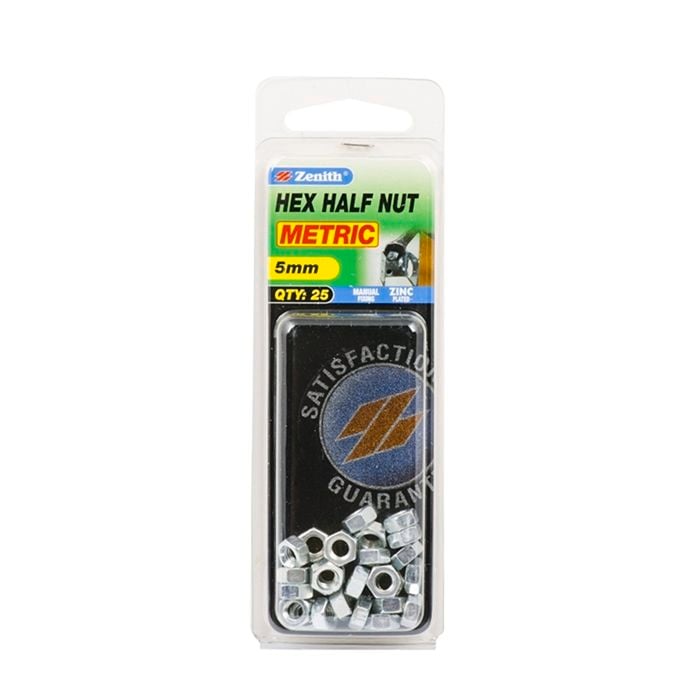 Zenith 5mm Zinc Plated Hex Half Nut - 25 Pack