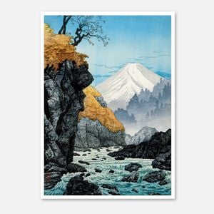 Galrie Stunning Scenic Mountain River Ukiyo-e Art Print for Home Decor, Poster Only, A0 84 x 119cm (33 X 47inch)