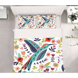 3D Colorful Petal Bird 96 Bed Pillowcases Quilt King Size