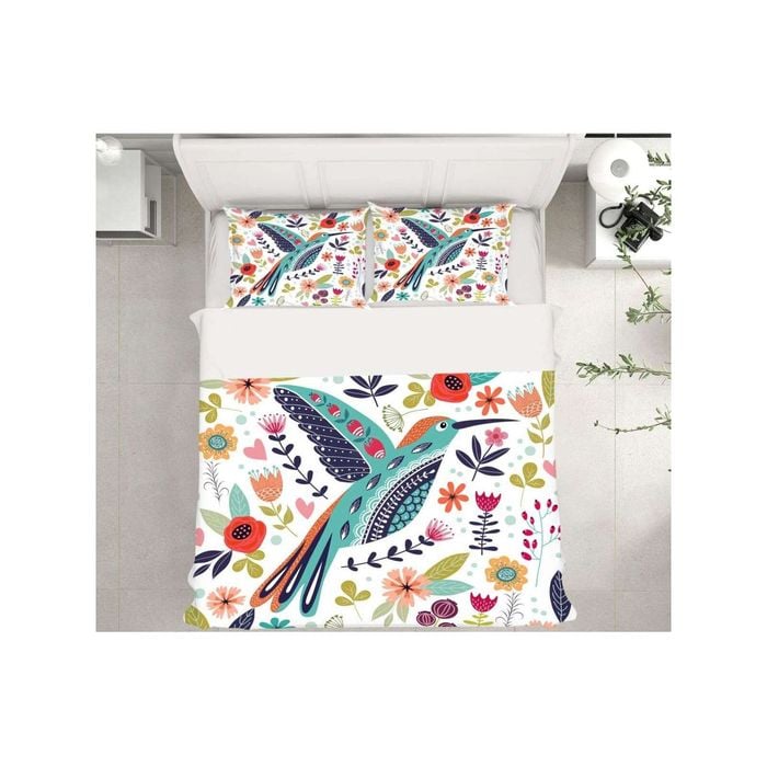 3D Colorful Petal Bird 96 Bed Pillowcases Quilt King Size