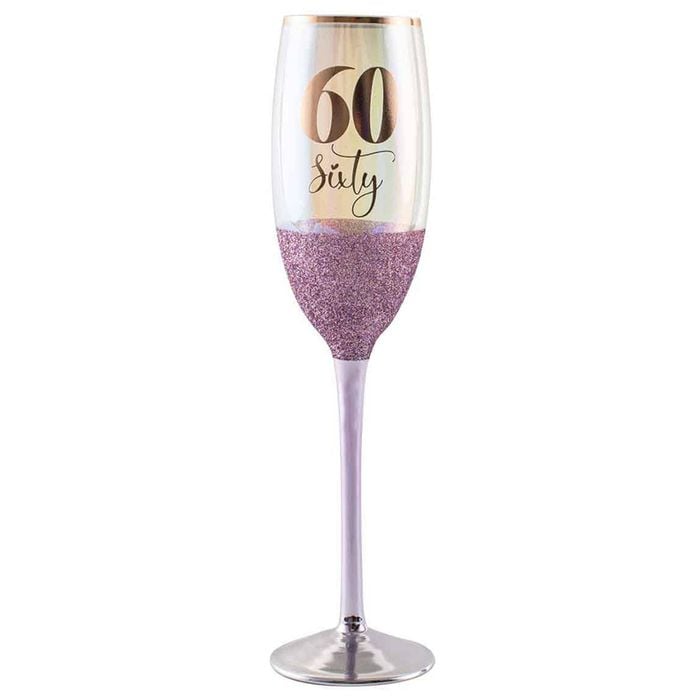 Purple Glitterati 60th Champagne Stemmed Drinking Glass 150ml