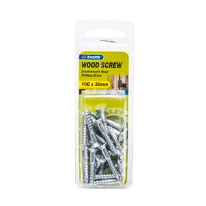 Zenith 10G x 30mm Zinc Plated Wood Screw - 25 Pack