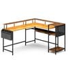 Ufurniture L Shaped LED Gaming Desk with Power Outlet Reversible Computer Desk with Monitor Stand Corner Office Desk Walnut
