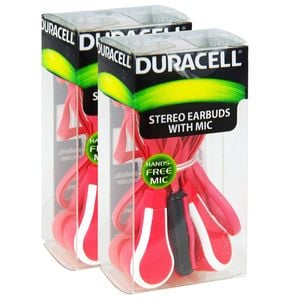 2x Duracell Earphones Wired 3.5mm Jack Stereo Earbuds w/ Mic f/Mobile Phones Red
