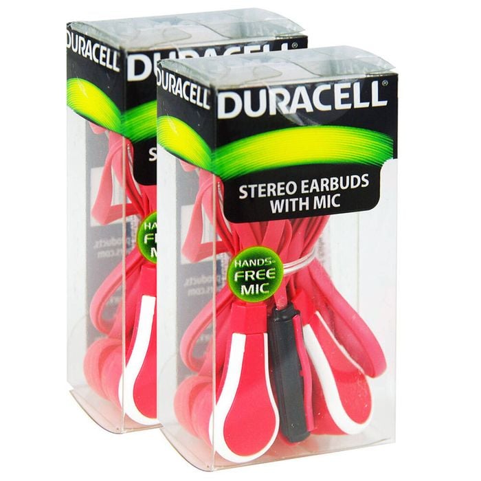 2x Duracell Earphones Wired 3.5mm Jack Stereo Earbuds w/ Mic f/Mobile Phones Red