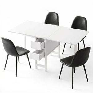 Artiss Dining Table And Chairs Set 5pcs Foldable With 2 Drawers Black And White