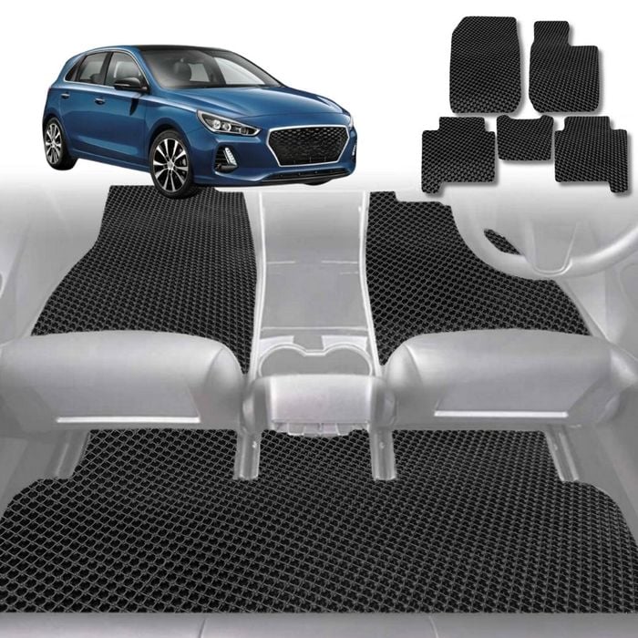 6D Diamond Car Floor Mats for Hyundai i30 2017-Current-Full Set-Black-Outback GT