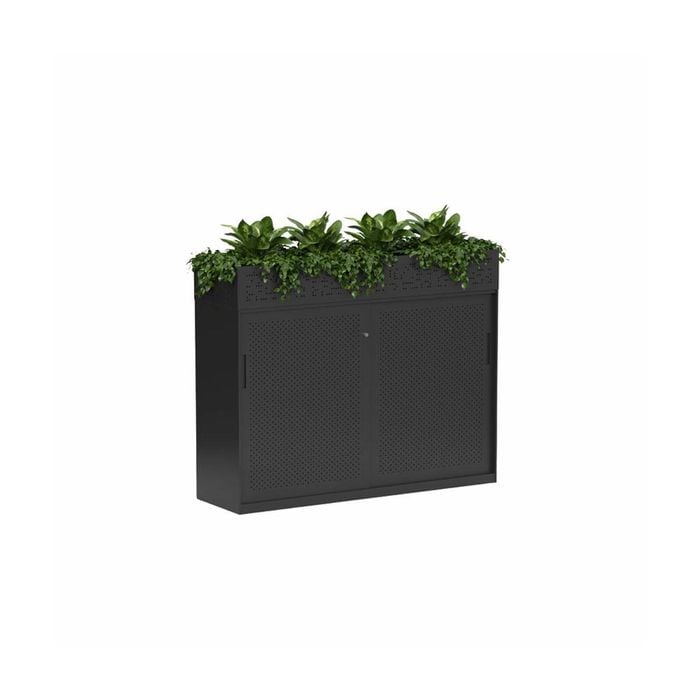 Olg Tempo Sliding Door Credenza Wide With Planter Black W1530mm X D450mm X H1220mm