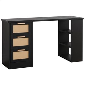 Alfordson Computer Desk Rattan Study Table Black