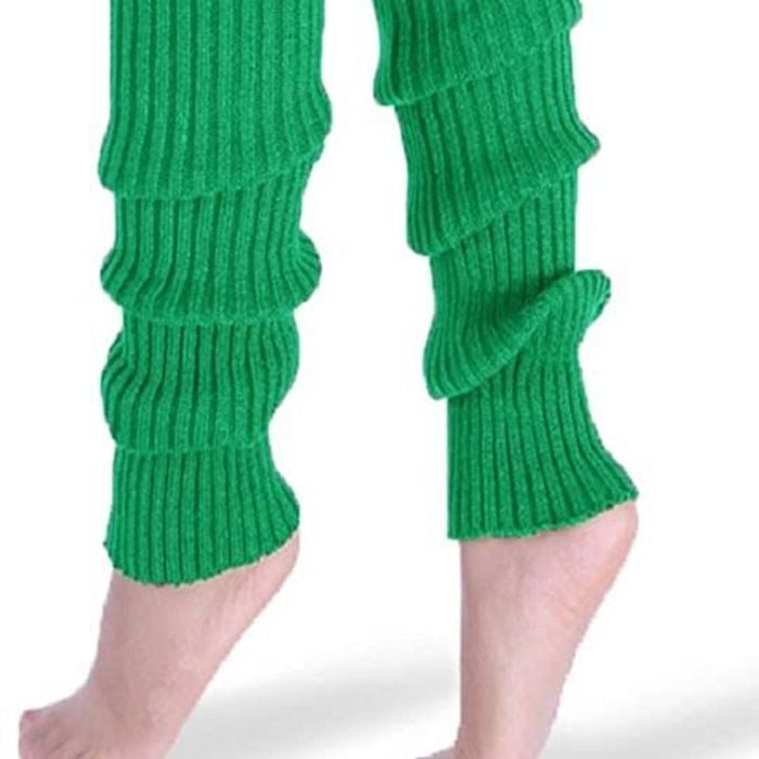 Pair of Wos Leg Warmers Disco Winter Knit Dance Party Crochet Legging Socks Costume Green